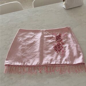 Peppermayo Pink Beaded Fringe Mini Skirt